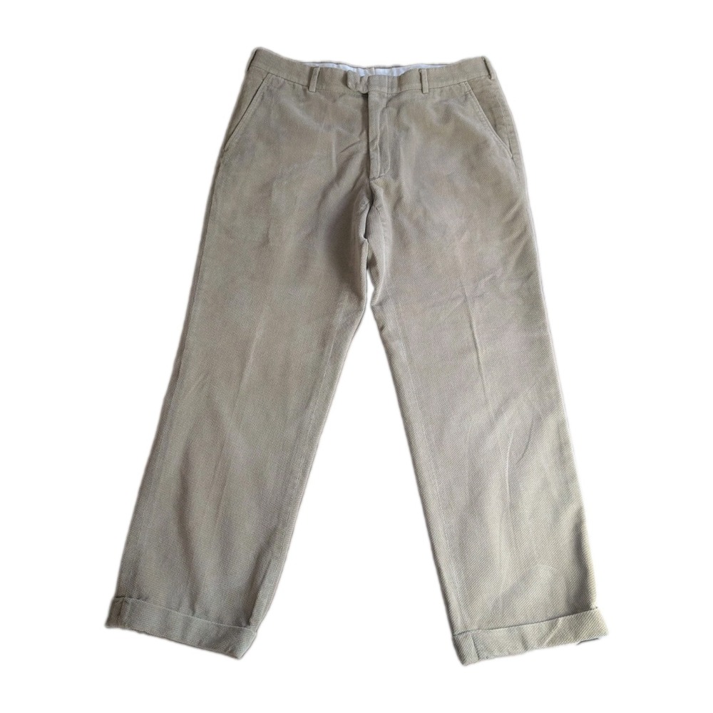 J. McLaughlin Men's Khaki Textured Chino Pants Size 32 Cuffed Hem Straight...